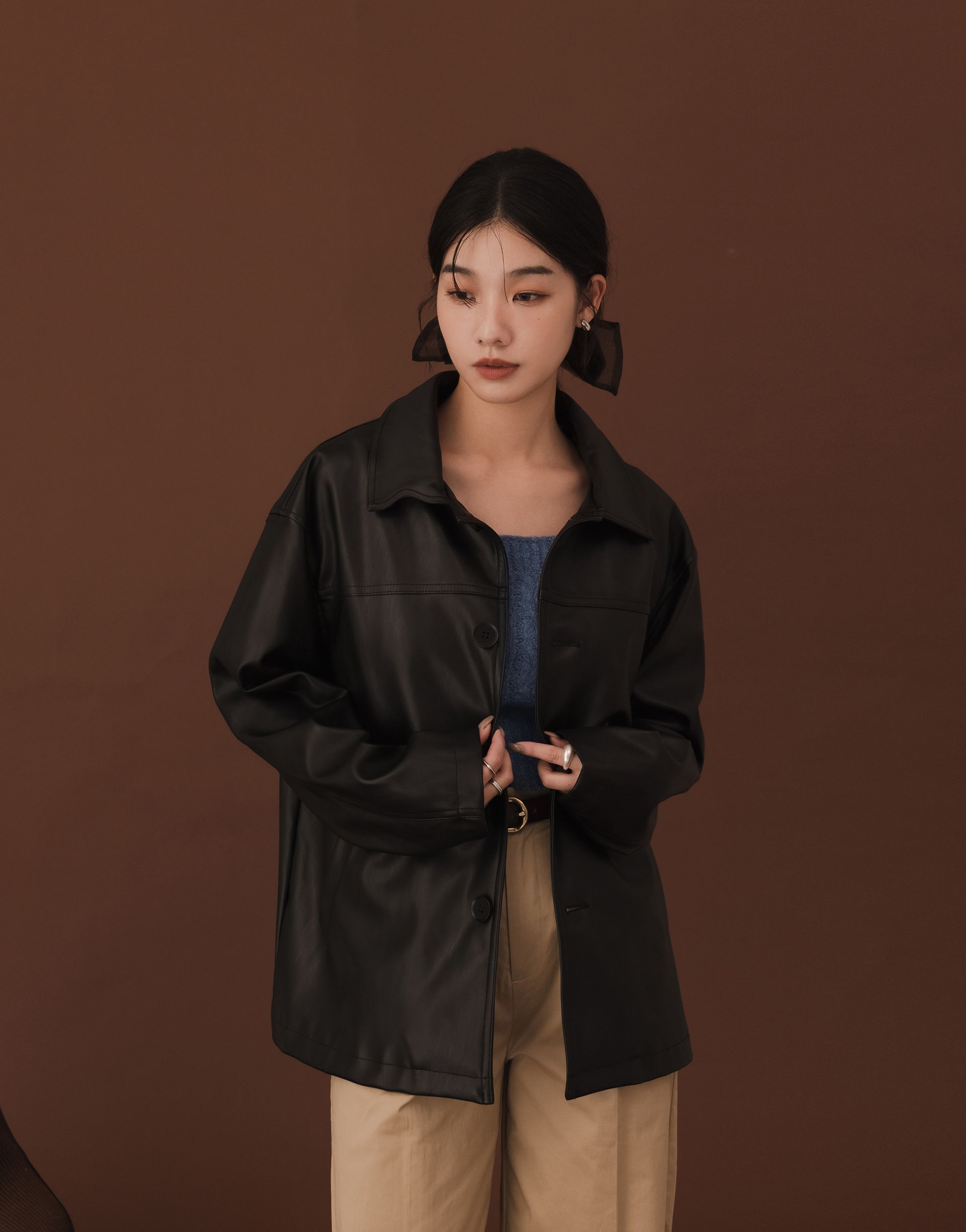 質感霧面寬肩皮革外套-PAZZO