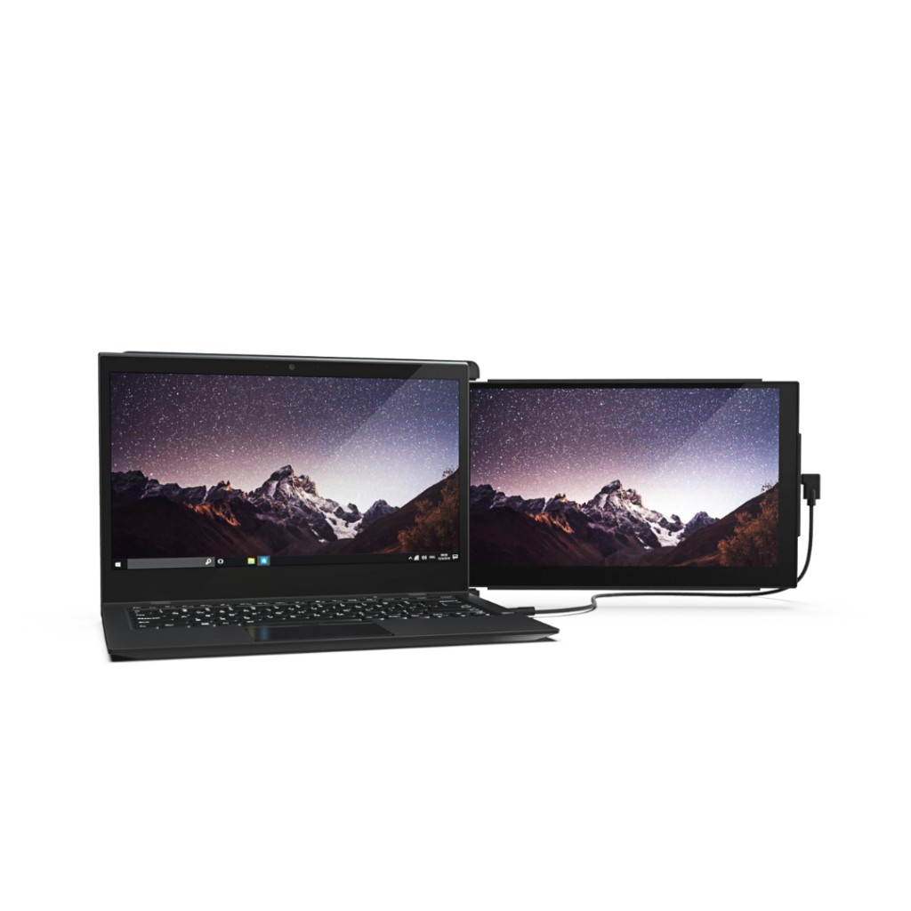 ．筆電的連體式雙屏幕，即時延伸屏幕1倍．安裝容易，簡單操作．所有筆電皆適用．適用不同場合，在哪裡工作都能帶著走，提升50%效率．12.5吋屏幕，重680g，方便攜帶，超省空間．USB線連接，同時傳送數