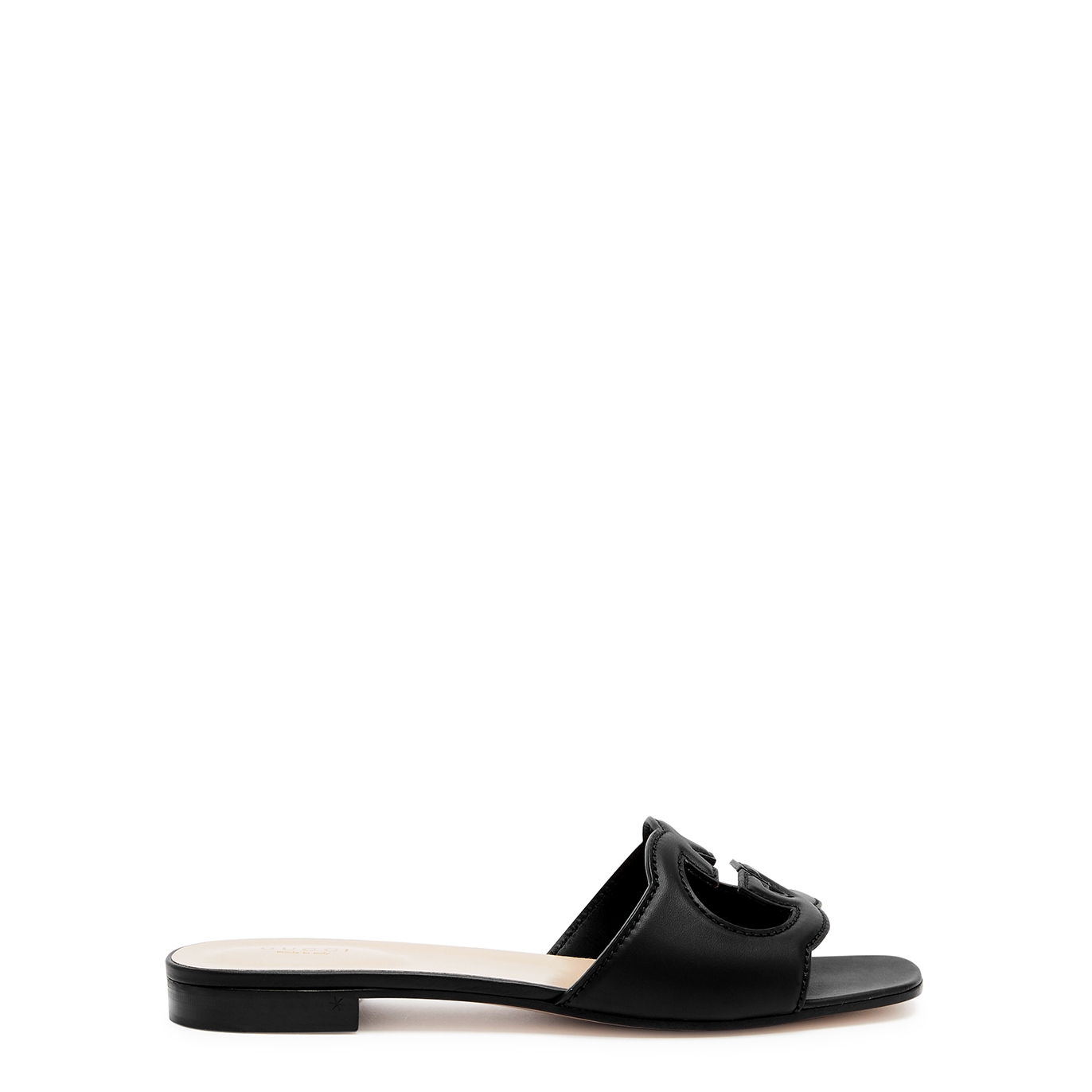 Gucci Logo Cut-out Leather Slides - Black - 4