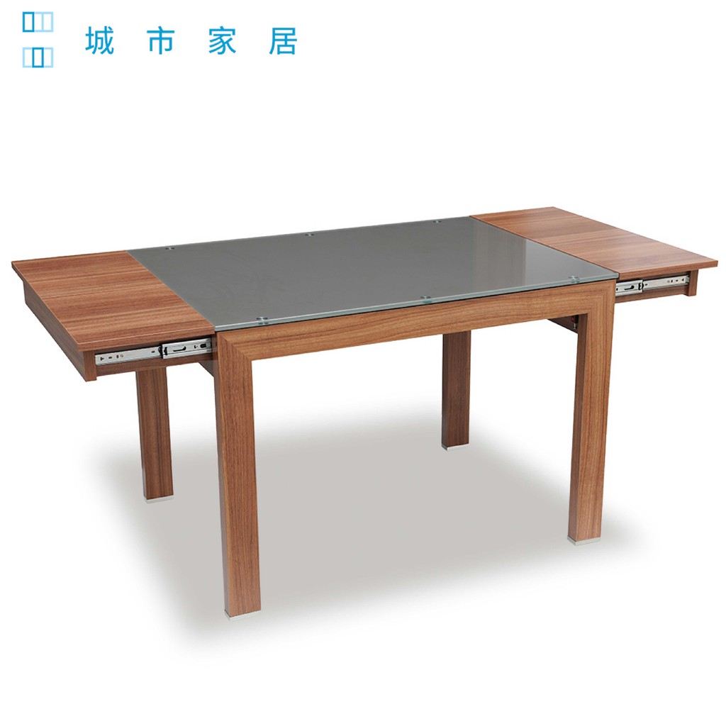 【城市家居-綠的傢俱集團】現代質感延伸餐桌-胡桃系列(強化玻璃)