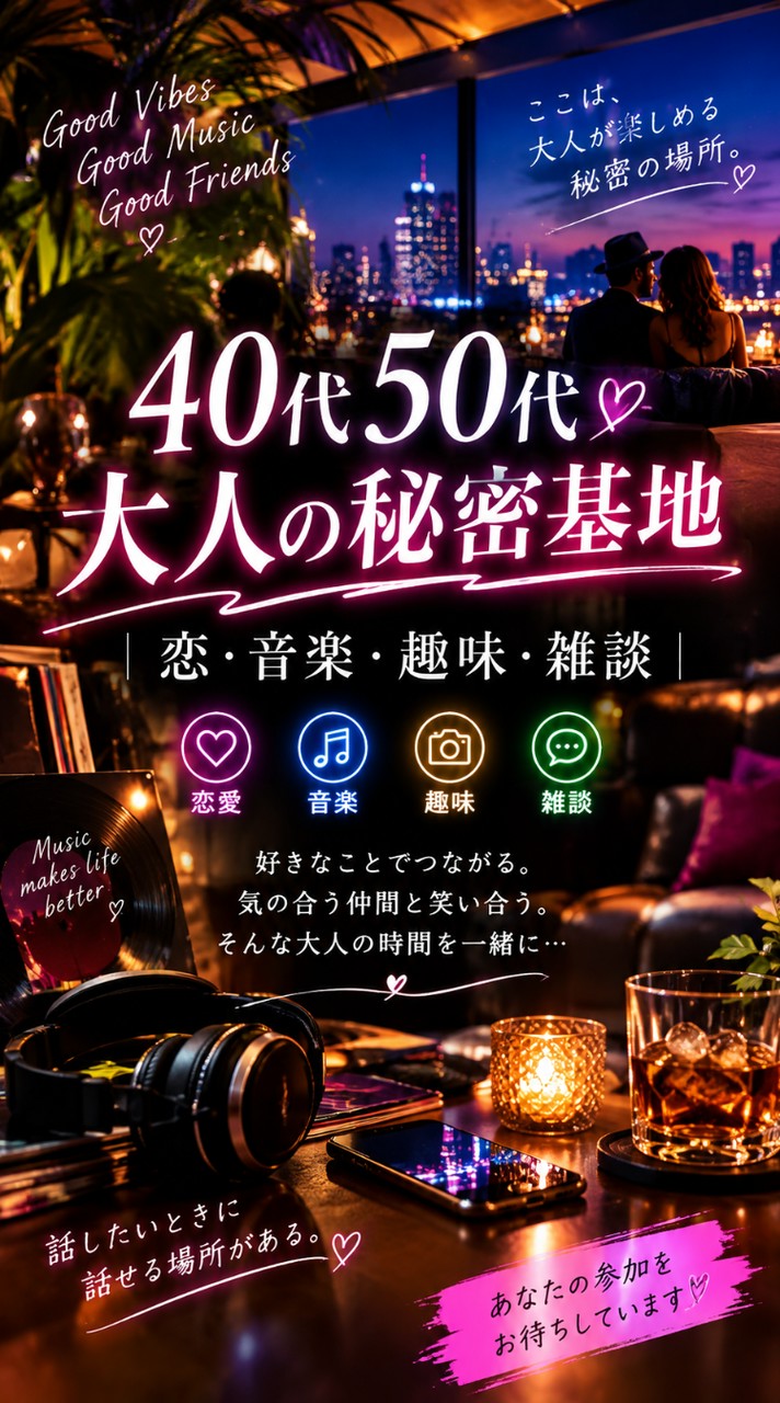 40代50代🥰　大人の秘密基地 😘楽しくライブトーク 🍸🍹🎧🎤雑談趣味音楽楽しもー