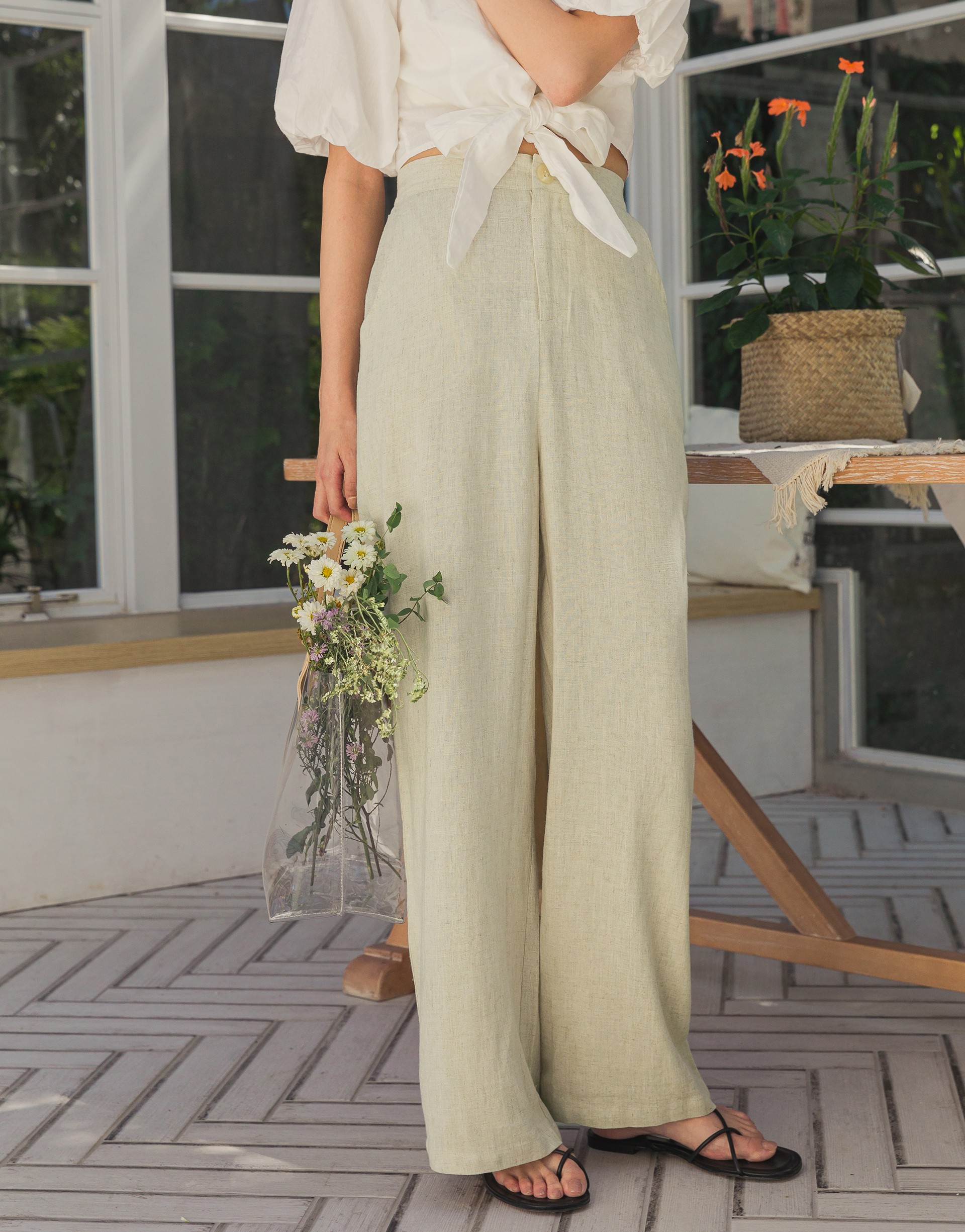 PAZZO+經典夏日舒適棉麻長褲