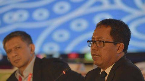 Joko Driyono ditetapkan sebagai tersangka terkait perusakan garis polisi. (ANTARA FOTO/Nyoman Budhiana)