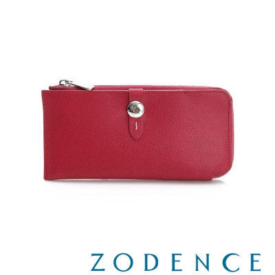 L型拉鍊薄長夾，外邊夾層可放手機細緻壓紋，皮料更加耐磨搭配球型品牌五金，質樸的手工縫線