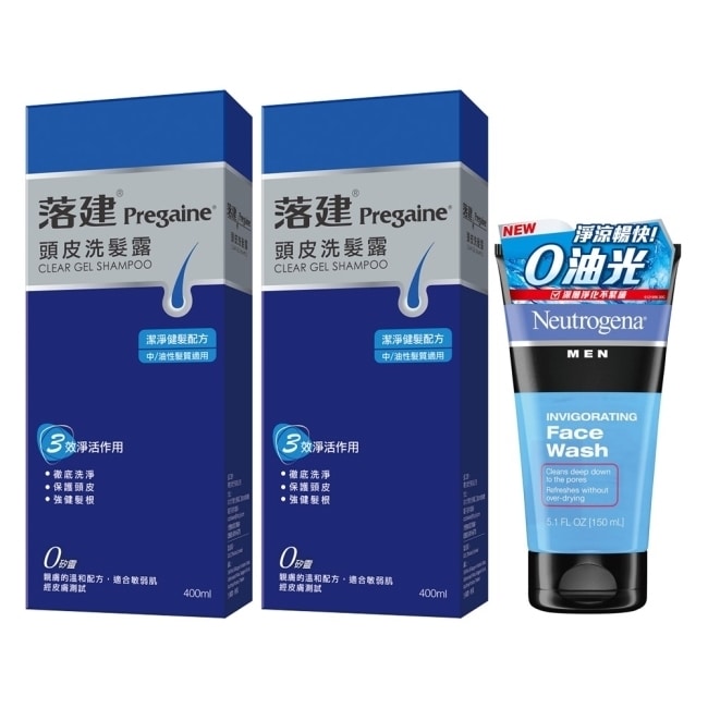 落建頭皮洗髮露潔淨健髮配方400mlx2+露得清男性淨涼洗面乳150mL