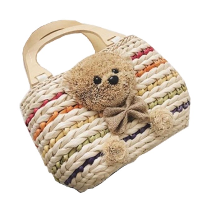小熊包 / 草編手提包 / 渡假沙灘包 / 編織包 / 藤編包 / 小熊草編包 / 包包【現貨】