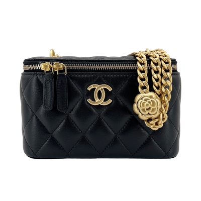Chanel Vanity Case 山茶花調節釦金鍊斜背化妝箱(AP3301-黑)