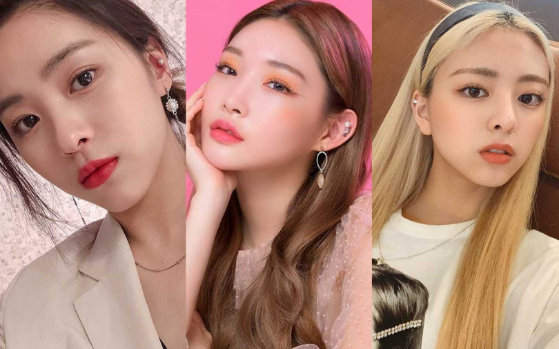 用珍珠系＆鑽系耳環在耳骨上妝點出高雅的時尚氣氛。（圖／翻攝自ITZY、金請夏官方IG）