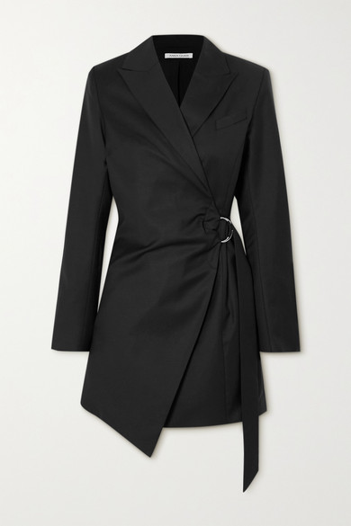黑色羊毛 - 侧面系带 - 100% 羊毛，衬里材质；100% 涤纶 - 干洗 - 如果你正在寻觅比传统西服更随性闲适，却不失干练高雅的单品，ANNA QUAN 这款西装外套风格的迷你连衣裙便是理想之
