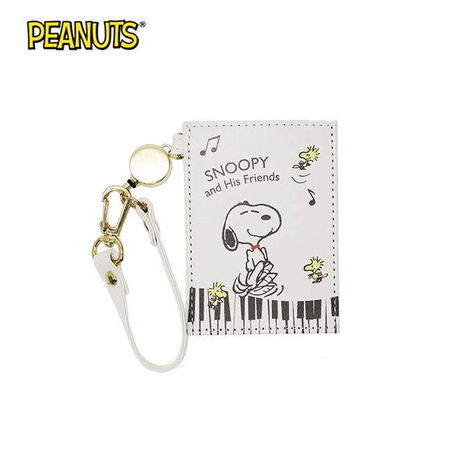 舞蹈款【日本正版】史努比 皮質 彈力 票卡夾 票夾 證件套 Snoopy PEANUTS - 131694