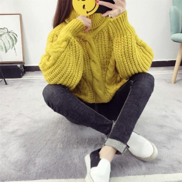 女套頭高領毛衣秋冬裝加厚慵懶外套新款寬鬆針織衫 生活故事
