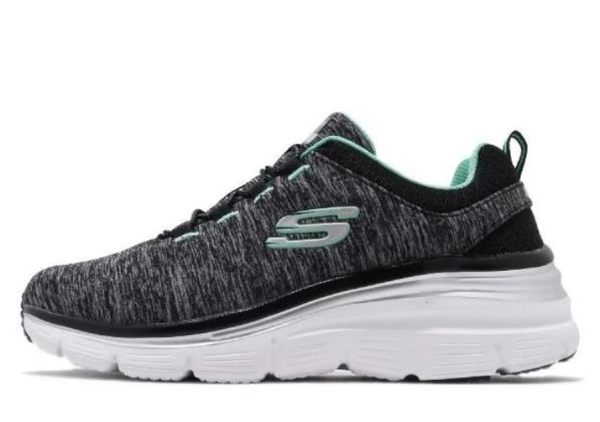 SKECHERS FASHION FIT 黑綠運動鞋 女款-NO.12716BKTQ