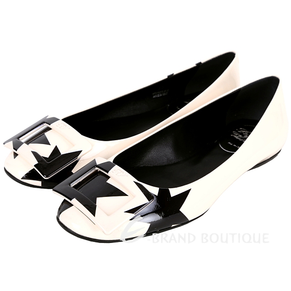 Roger Vivier GOMMETTE 裸膚x黑色星光圖騰方框飾平底鞋 1530145-20