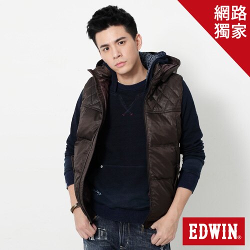 EDWIN 菱格壓紋 羽絨背心-男款 深咖啡千鳥格 零碼。流行男裝與男鞋人氣店家EDWIN的ITEM LIST 所有商品有最棒的商品。快到日本NO.1的Rakuten樂天市場的安全環境中盡情網路購物，