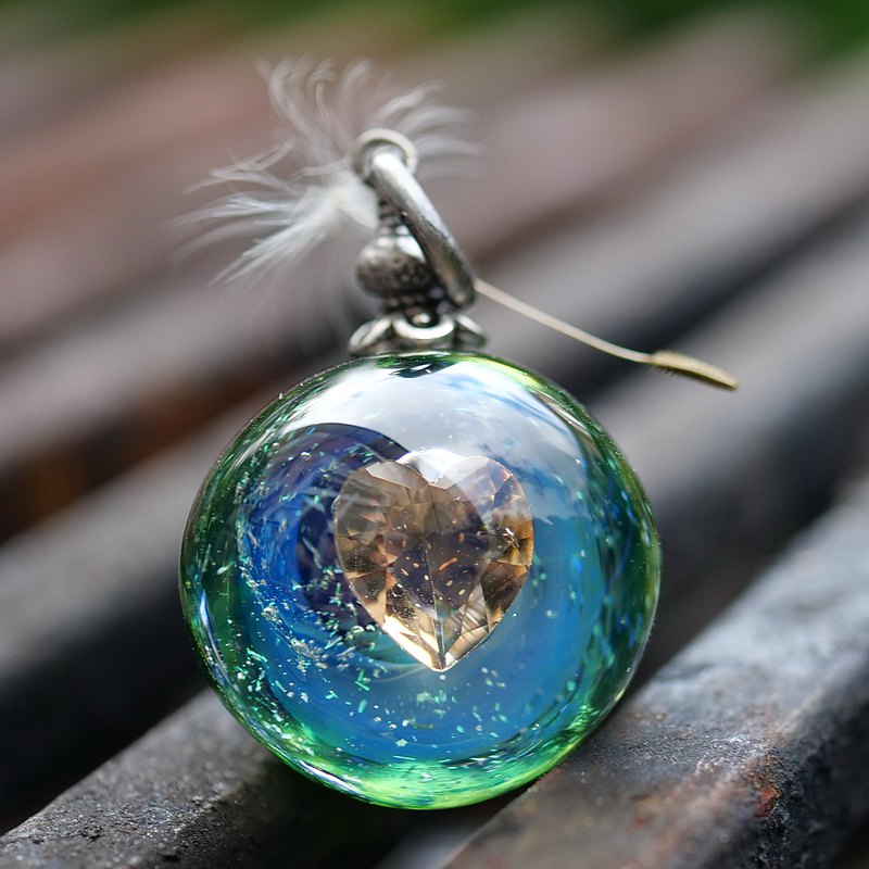 玻璃球心形吊墜燈飾首飾口袋銀河水晶心宇宙藝術