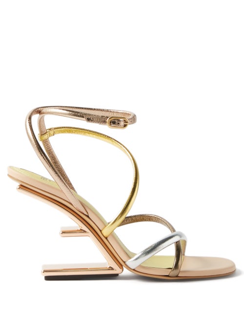 Fendi - Show F-heel Metallic Leather Sandals - Womens - Multi