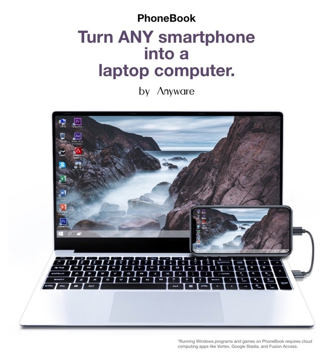PhoneBook能將各種行動裝置變成15.6吋筆記型電腦。