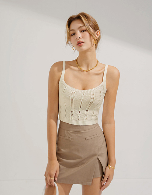 細肩鉤織直紋短版背心