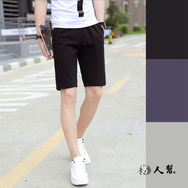 人氣潮流素面拉繩鬆緊短褲