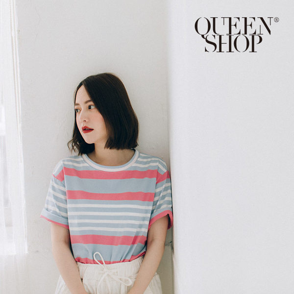 Ｑｕｅｅｎ Ｓｈｏｐ【01037855】配色寬細條紋上衣 兩色售＊現+預＊