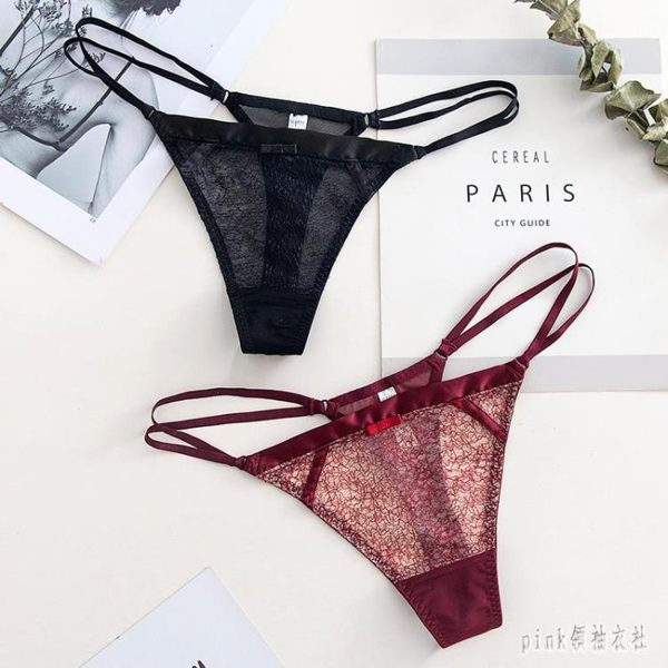 蕾絲低腰丁字褲女性感火辣透明女士內褲細帶T褲網紗少女隱形底褲 aj13956『pink領袖衣社』