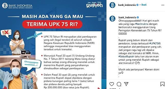 Penjelasan Bank Indonesia terkait uang edisi khusus Rp 75.000