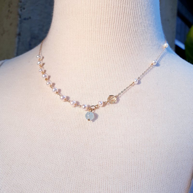 手工製作,14k注金,天然寶石.天然淡水珍珠.可自行調節長度