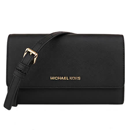 MICHAEL KORS- 金字防刮附手拿卡夾包鍊帶斜背包(黑)