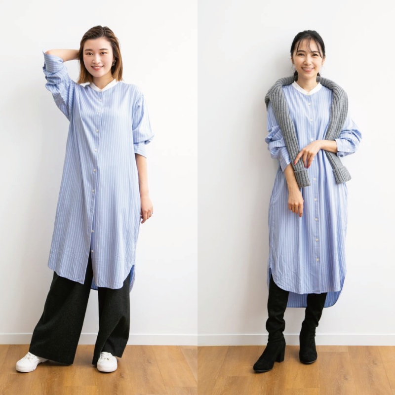 ユニクロ 明日発売 話題の新作シャツワンピ身長別比較 全身ユニクロ
