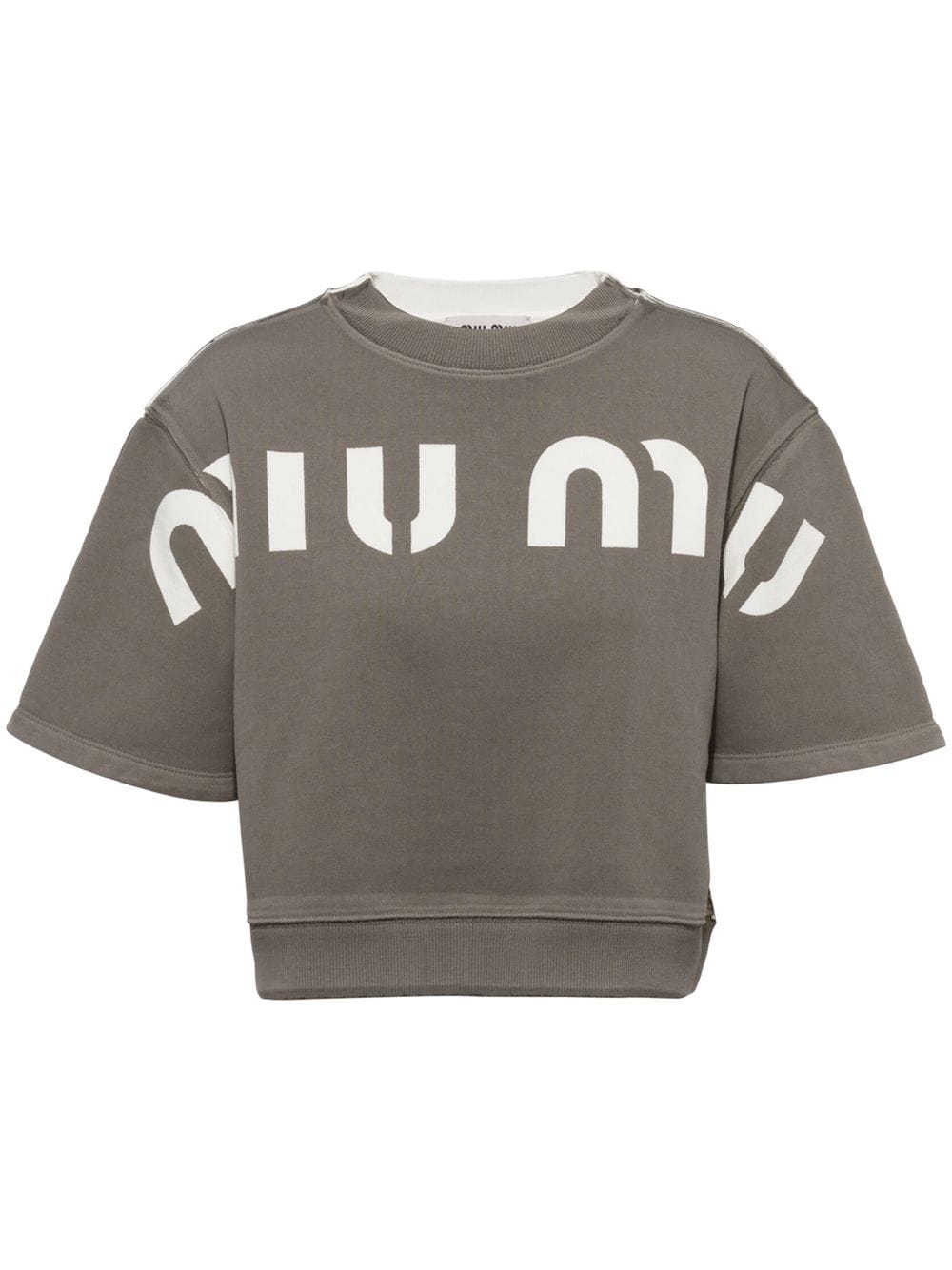 Miu Miu - logo-print cropped T-shirt - women - Cotton - XS - Grey
