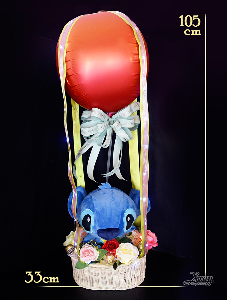 史迪奇 幸福熱氣球，捧花/七夕/情人節禮物/金莎花束/熱氣球/亮燈花束/花禮/婚禮佈置/求婚，X射線【Y057437】