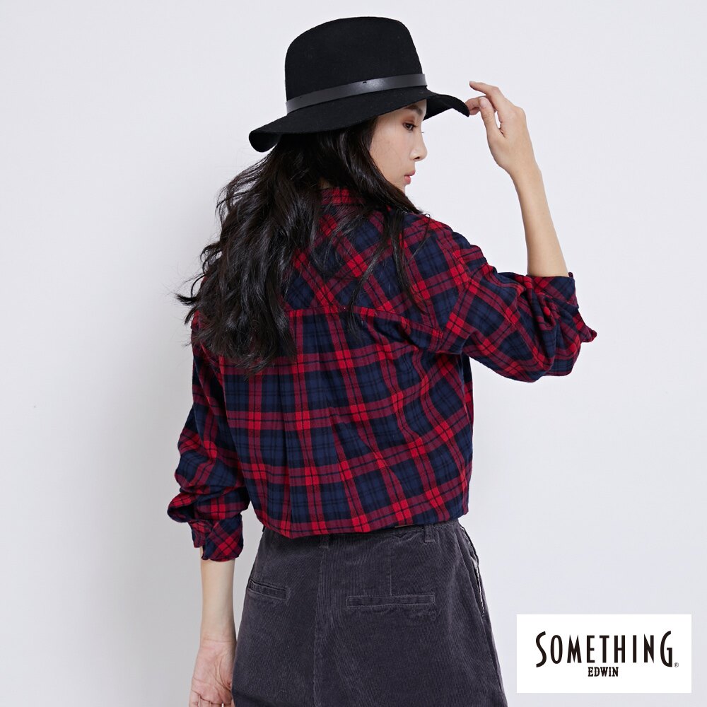 SOMETHING INDIGO靛藍水洗 格紋襯衫-女款 紅色
