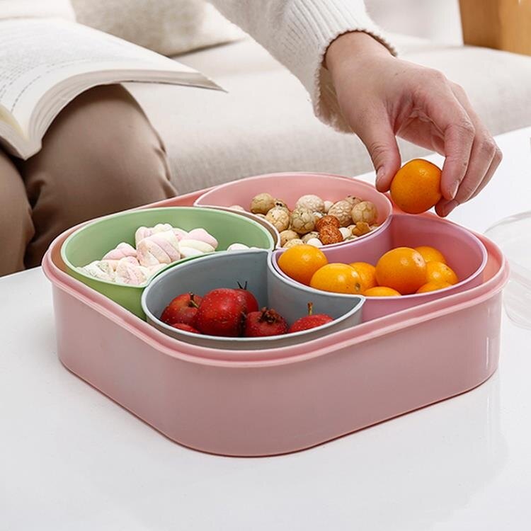 零食盤 水果盤大容量創意過年干果盤家用客廳水果盤分格帶蓋糖果盒塑料瓜果盤子【中秋節秒殺】