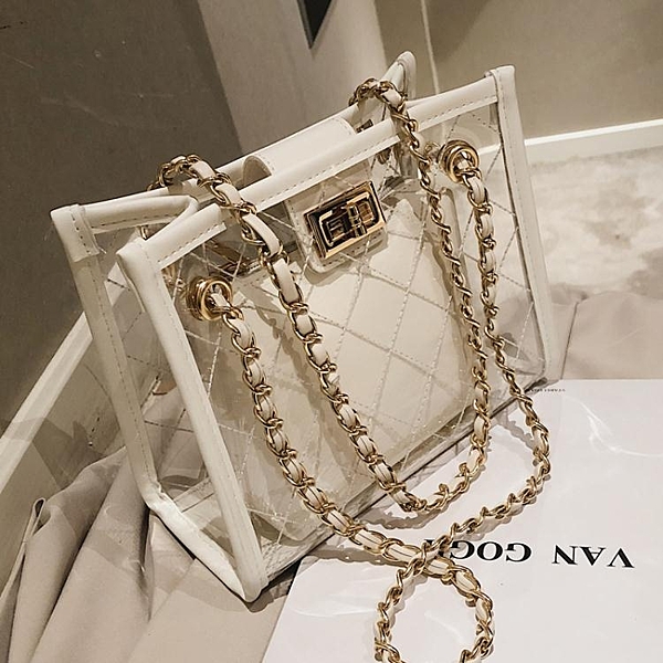 百搭2020網紅包包女新款潮透明法國夏子母果凍錬條側背斜背包