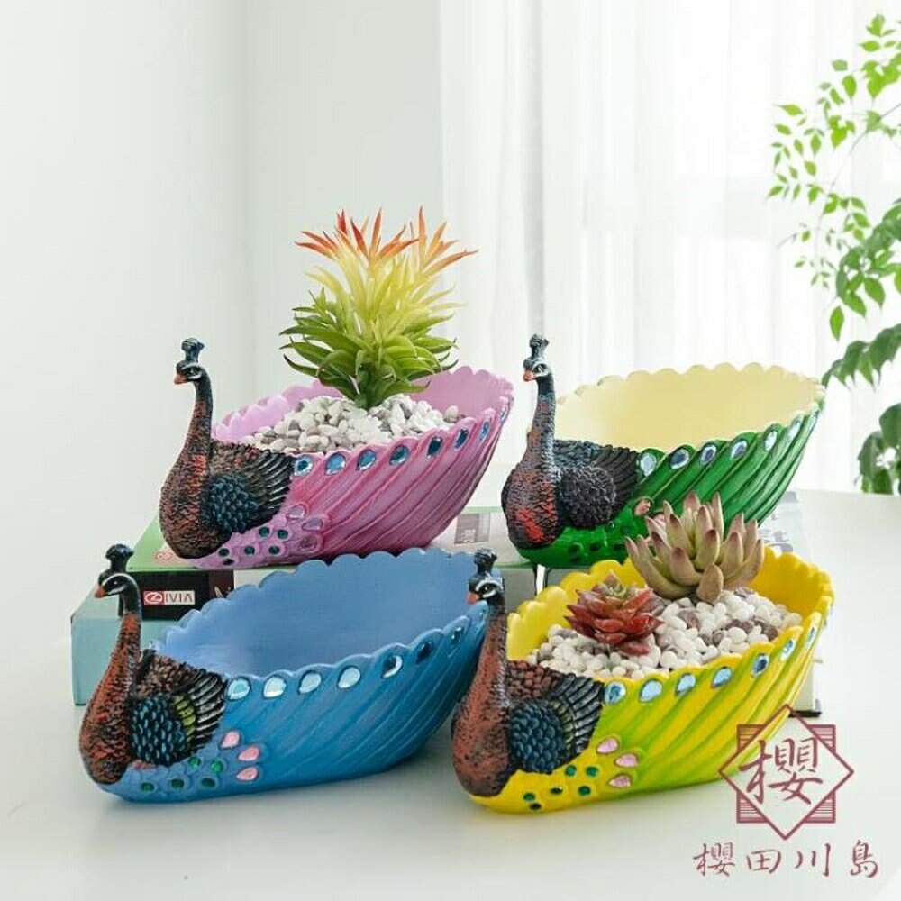 花盆家居綠植拼盤擺設可愛樹脂孔雀多肉【櫻田川島】
