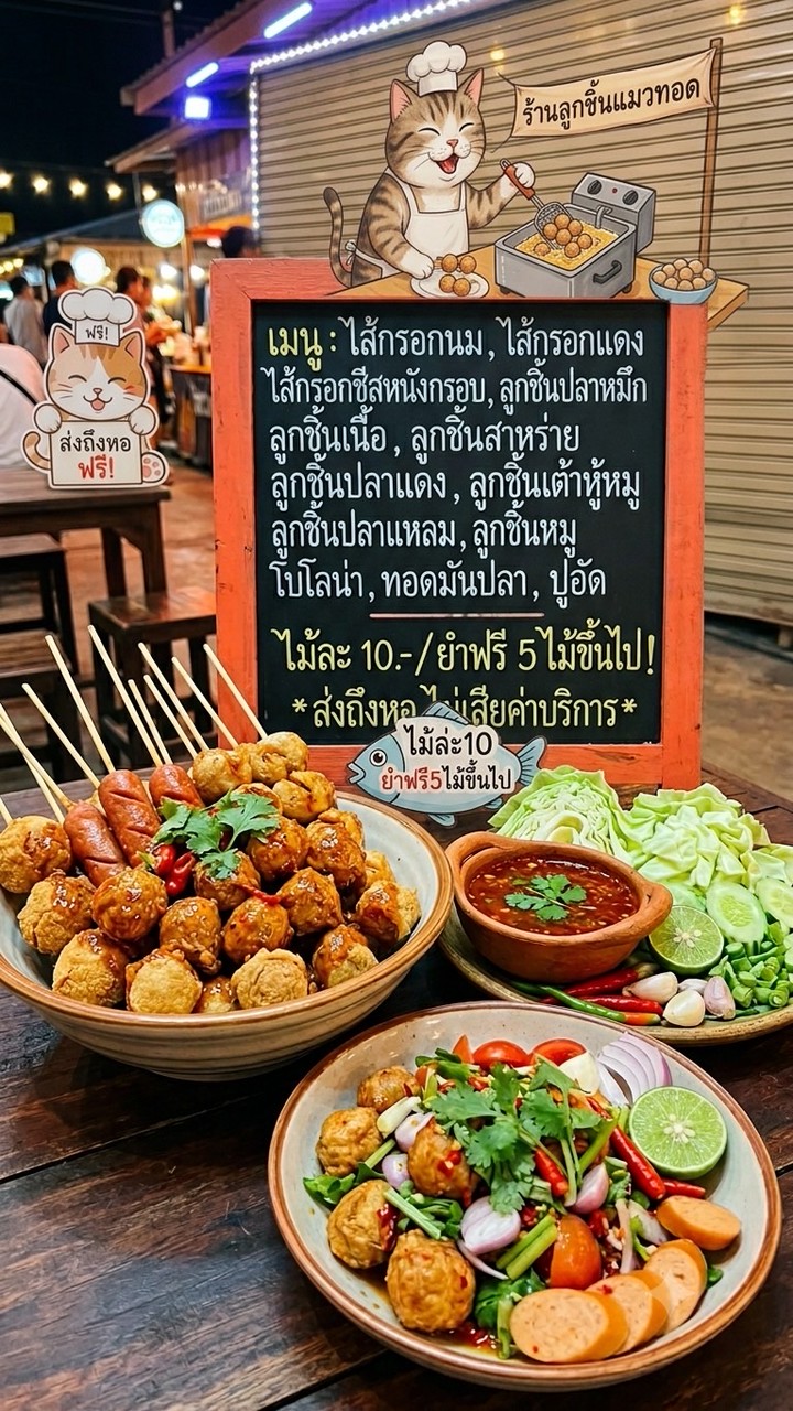ลูกชิ้นทอด&ลูกชิ้นลวก น้ำจิ้มรสเด็ด ซีฟู้ด🍋‍🟩🌶️