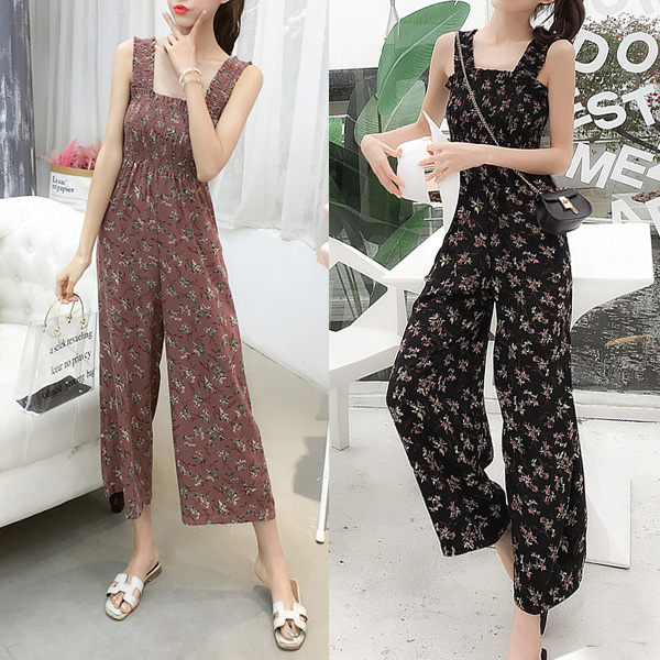 連身褲 小碎花鬆緊寬肩連身寬褲 小豬兒 Mini Jule【KTA81000806】現貨 共2色