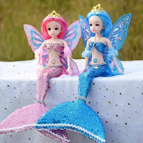 新款娃娃玩具可愛女孩禮物 手工芭比美人魚娃娃眨眼人魚公主單個 【快速出貨】