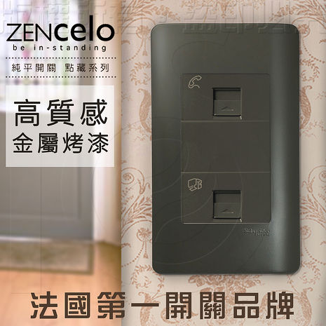 法國Schneider ZENcelo系列 埋入式資訊網路/ 電話插座_霧青金屬色