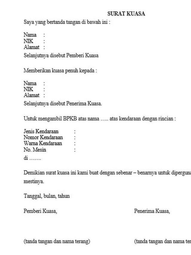 Ini Contoh Dan Cara Membuat Surat Kuasa Pengambilan Bpkb Otosia Com Line Today