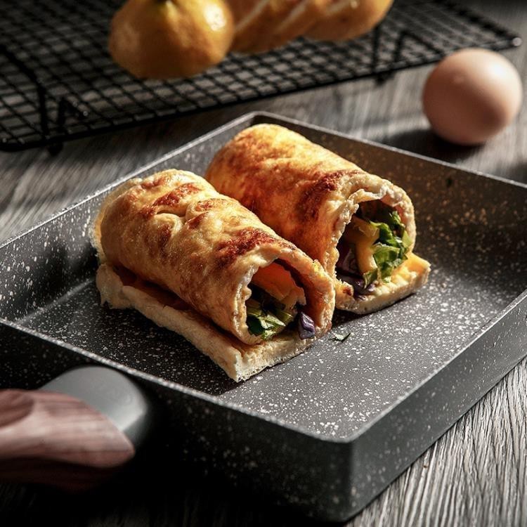 鍋長方形平底鍋麥飯石玉子燒不粘鍋厚蛋燒小煎鍋雞蛋卷鍋