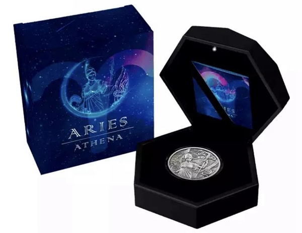 薩摩亞.2021年奧林匹克守護星座-雅典娜.白羊座 2盎司鑲水晶銀幣