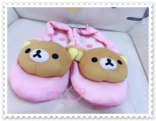 ♥小花花日本精品♥《Rilakkuma》拉拉熊 室內拖 居家拖 保暖拖 大頭立體造型 粉色點點 32019001