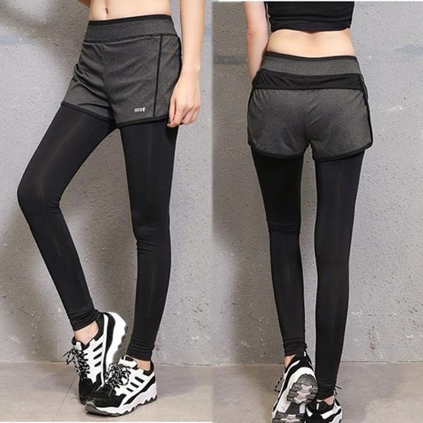 假兩件健身褲 女 跑步運動長褲瑜珈褲九分修身顯瘦透氣速干緊身褲8/7