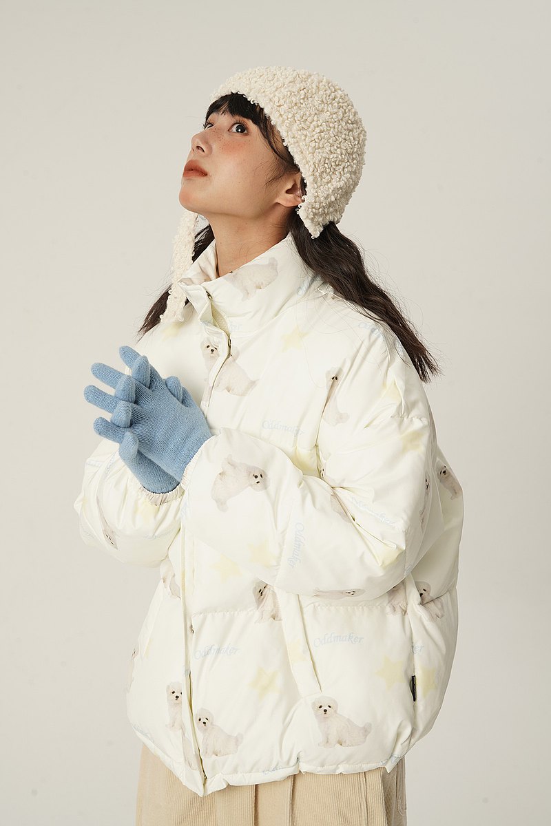 oddmaker趣味印花寬松保暖棉服女2022年新款中長款設計百搭厚外套