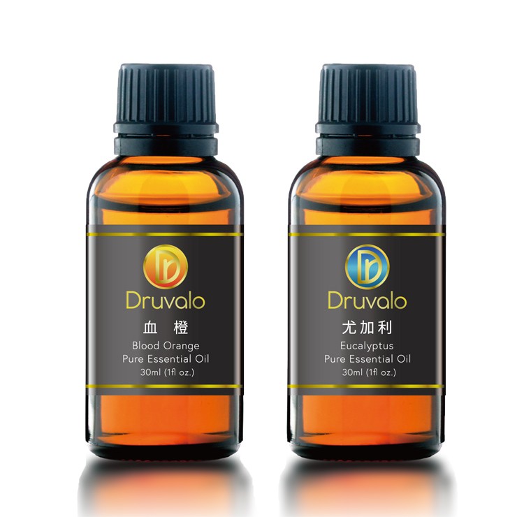 【Druvao 朵瓦洛】美國進口天然精油 藍膠尤加利+血橙 二件組(贈車用擴香夾)