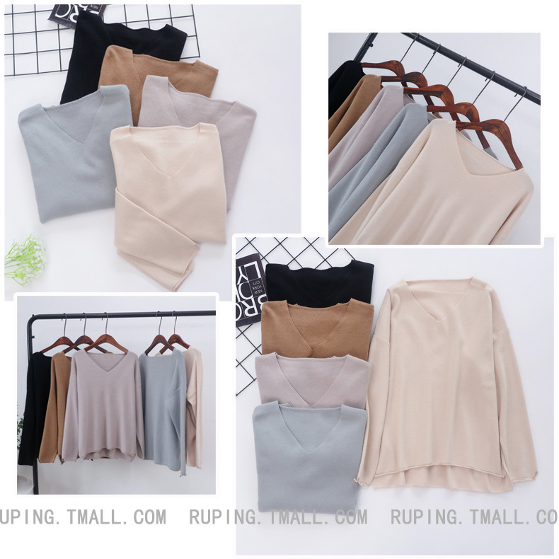 2020短款v領針織衫春冬新款寬鬆上衣女裝套頭長袖正韓毛衣打底衫