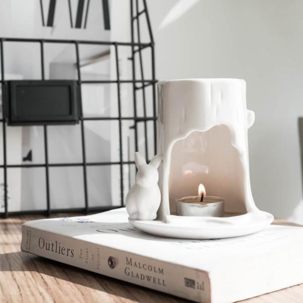 香薰爐 經典美式白陶瓷浮雕兔子熏香燈茶蠟燭台擺件瑜伽SPA館 - 歐美韓