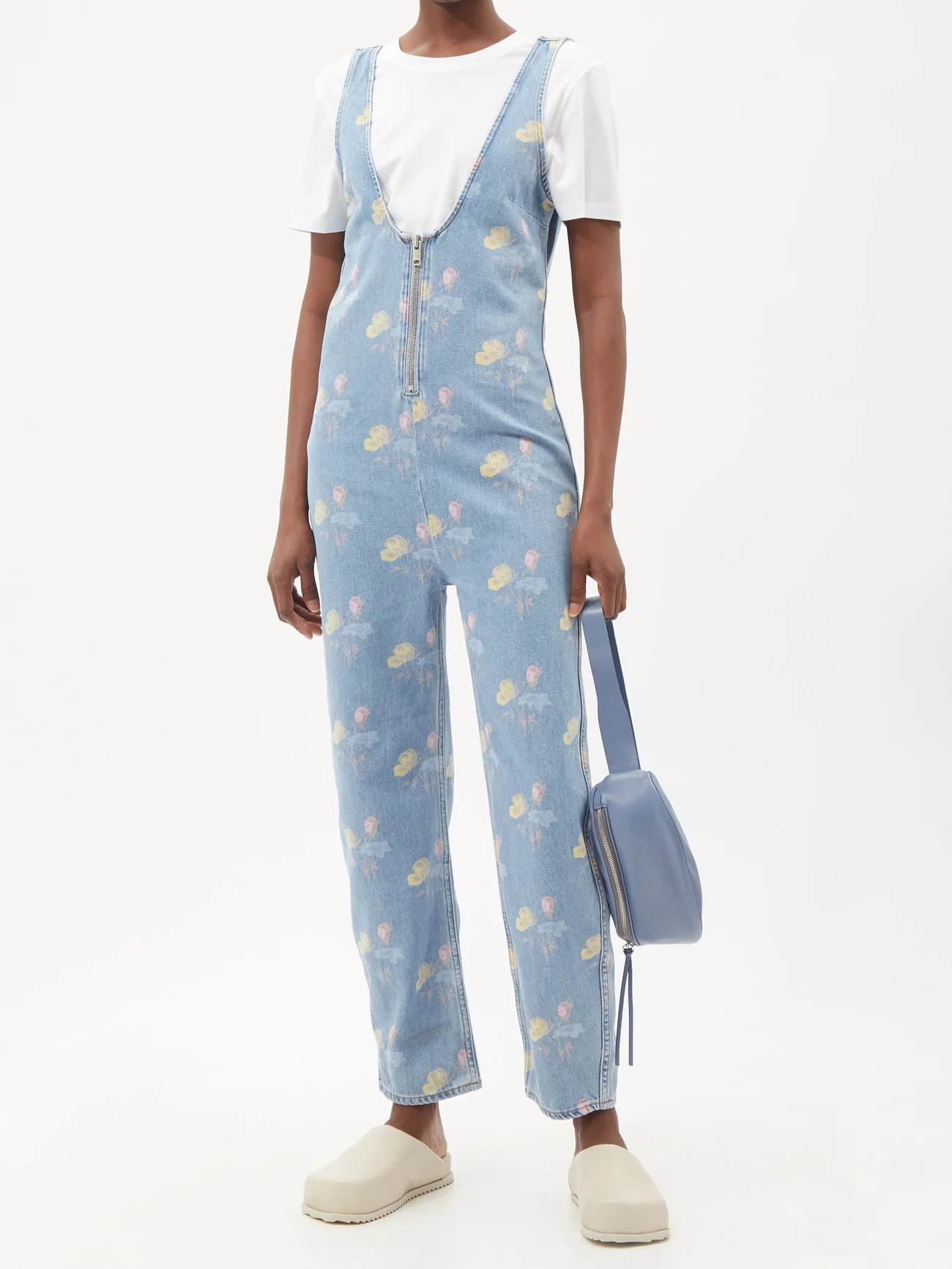 GANNI Floral-print organic-cotton denim jumpsuit