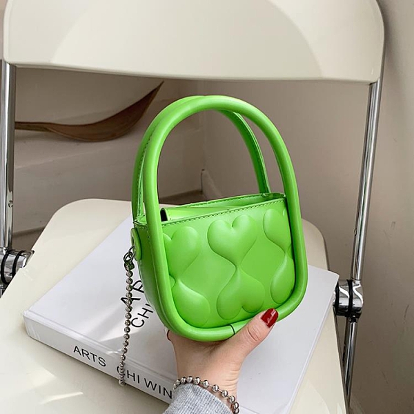 綠色迷你小包包女夏2021新款潮時尚斜背包手提百搭ins小眾錬條包 初色家居館